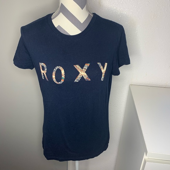 Roxy Logo Navy Short Sleeved Tee Shirt - Picture 2 of 7